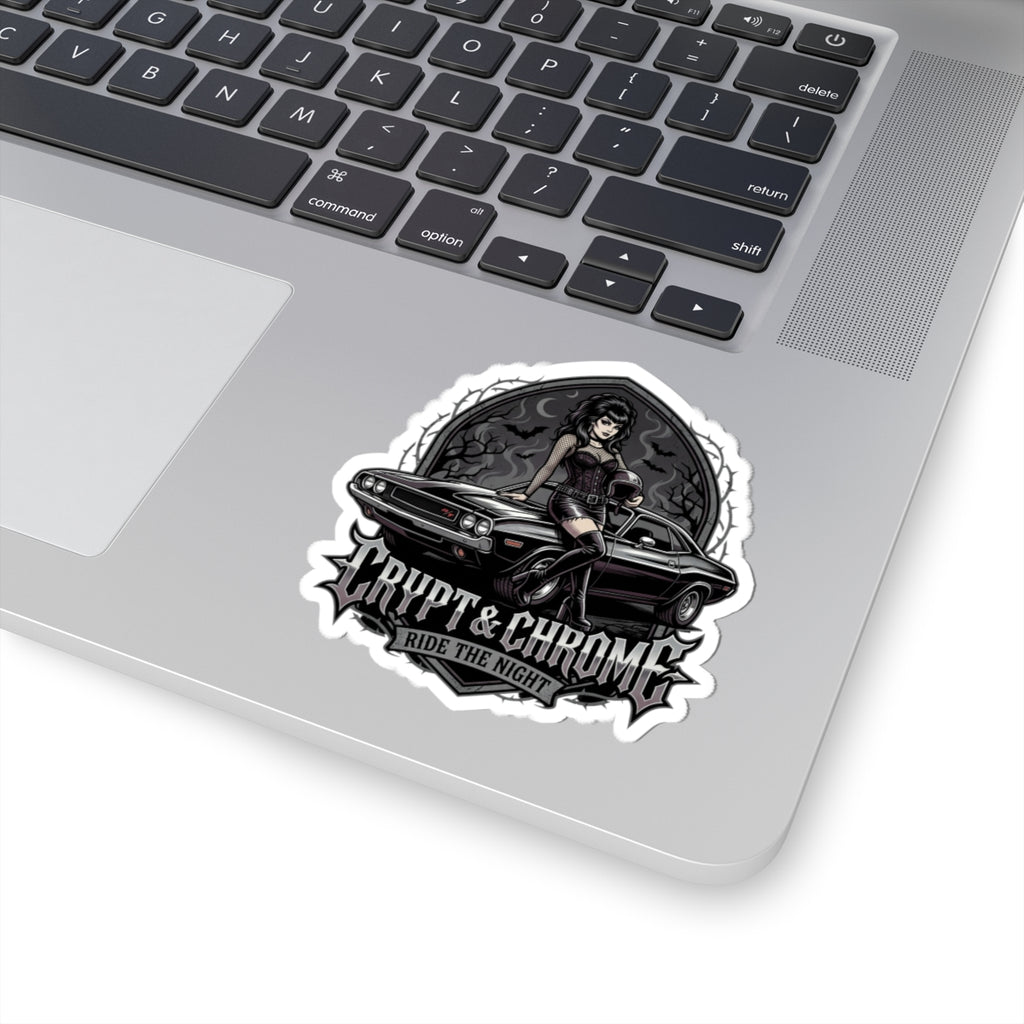 Crypt & Chrome 'Ride the Night' Kiss-Cut Sticker — Gothic Pinup Muscle Car Decal