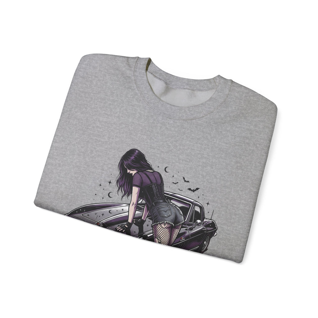 Crewneck Sweatshirt — Violet Retro Car Girl Graphic