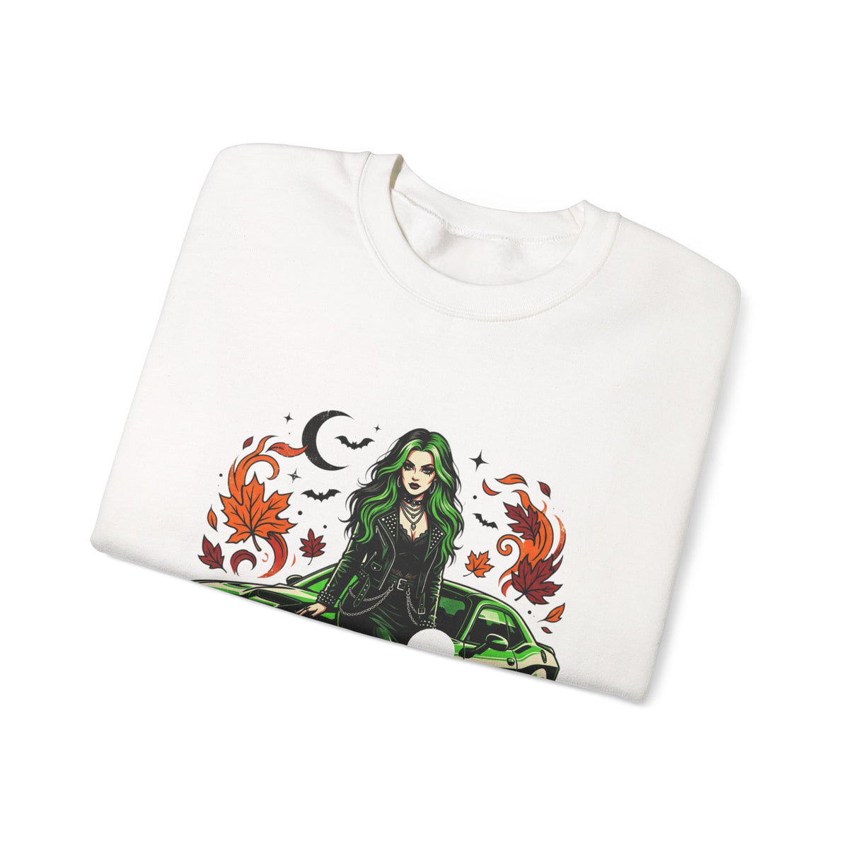 Witch Girl & Muscle Car Sweatshirt – Halloween Goth Crewneck