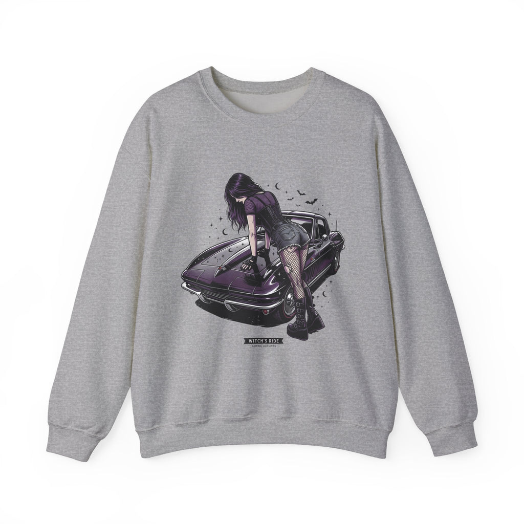 Crewneck Sweatshirt — Violet Retro Car Girl Graphic
