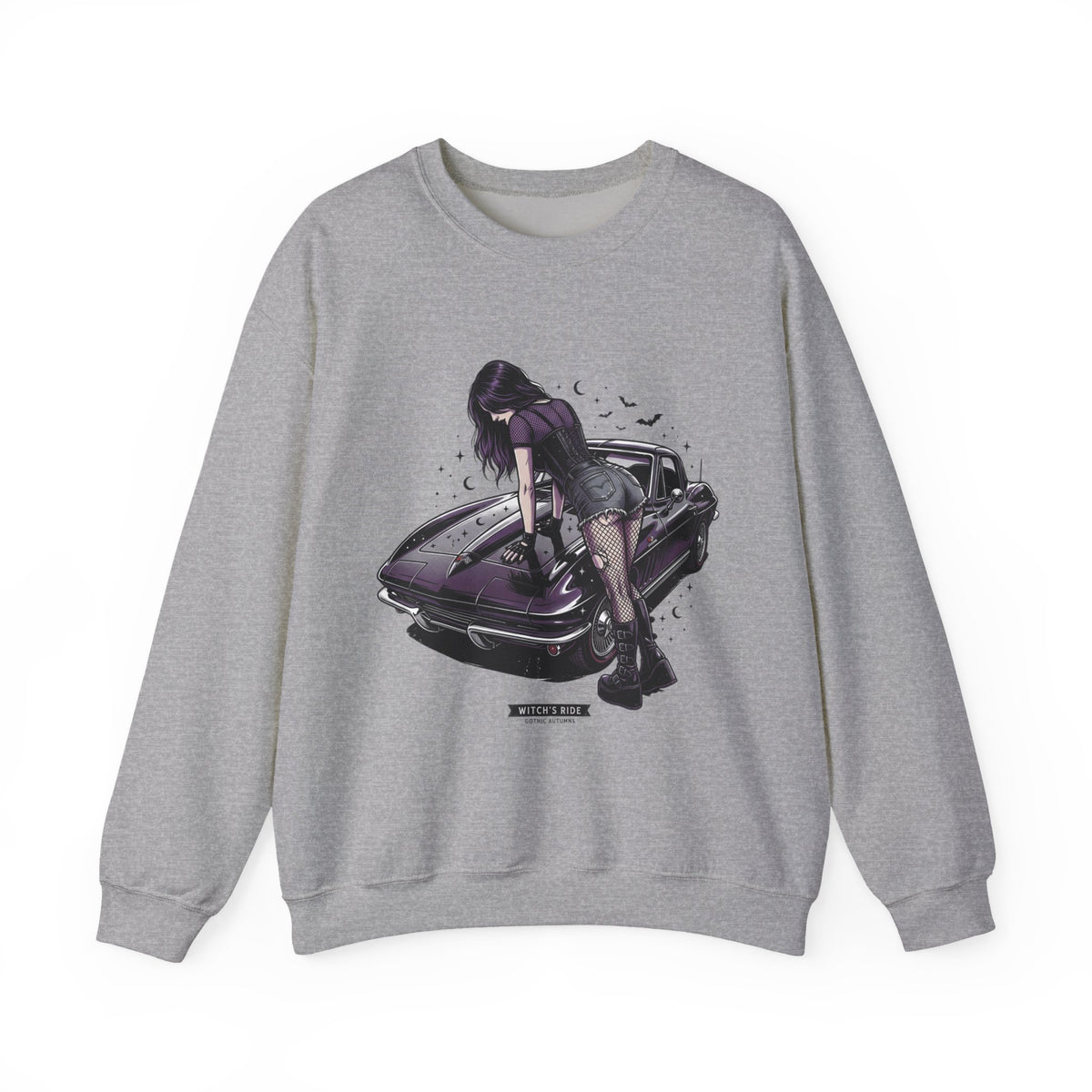 Crewneck Sweatshirt — Violet Retro Car Girl Graphic