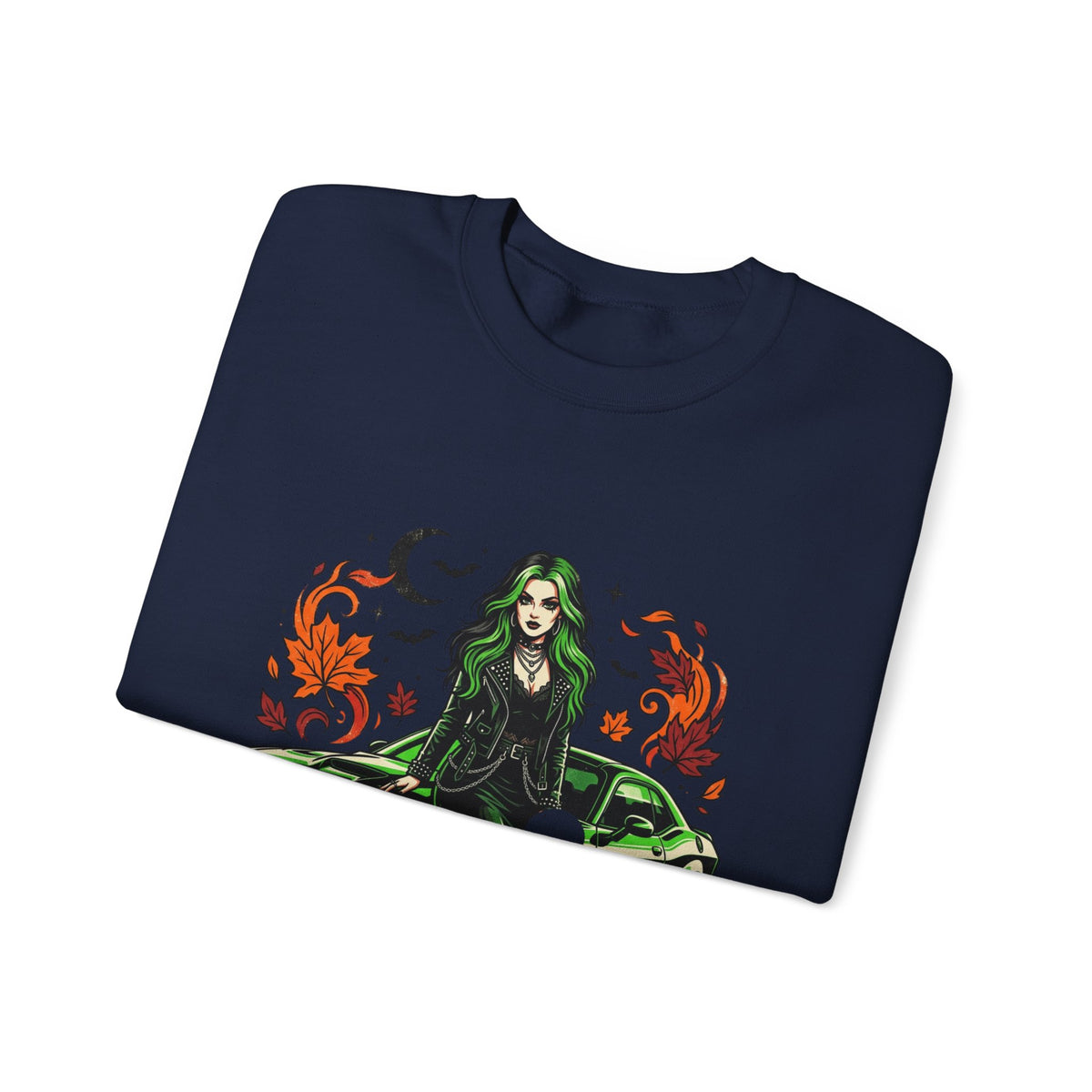 Witch Girl & Muscle Car Sweatshirt – Halloween Goth Crewneck