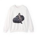 Crewneck Sweatshirt - Anime Pinup Girl Sitting on Sports Car Graphic
