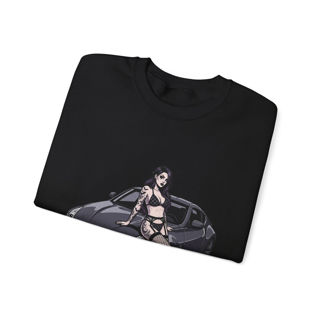 Crewneck Sweatshirt — Pinup Girl on Sports Car Graphic