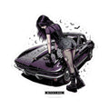 Witch's Ride Kiss-Cut Sticker — Gothic Girl on Vintage Muscle Car