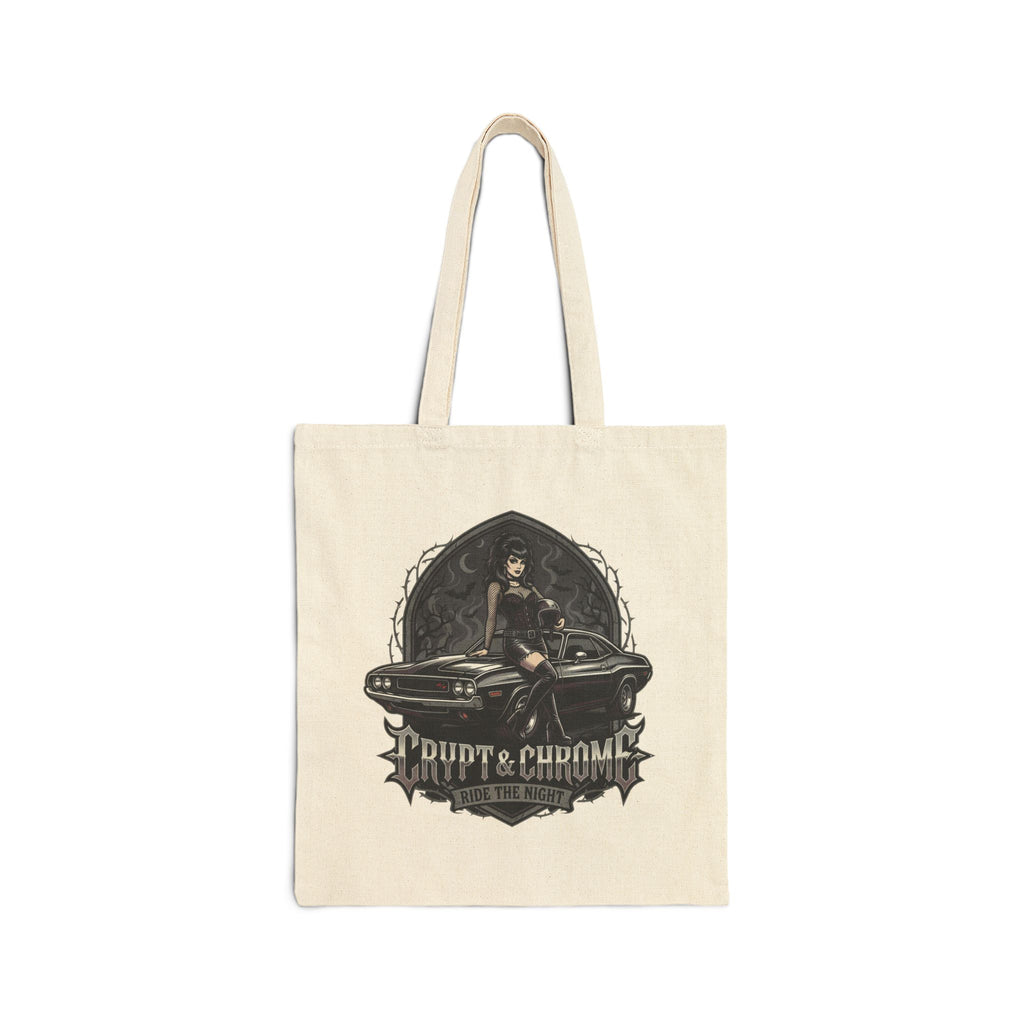 Crypt & Chrome — 'Ride the Night' Goth Pin-Up Canvas Shopper