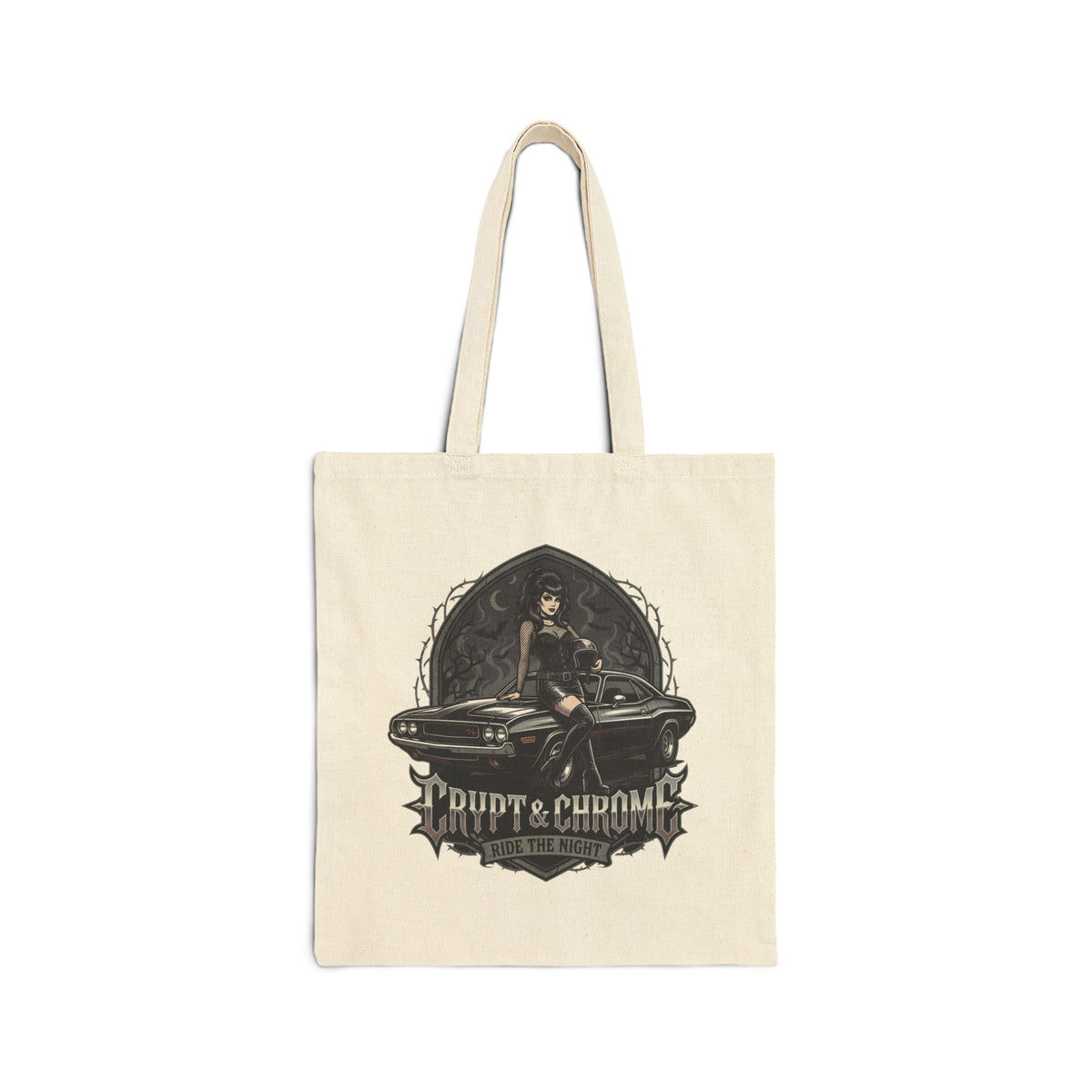 Vintage Pinup Hotrod Tote Bag – 'Built & Chrome' Canvas Shopper