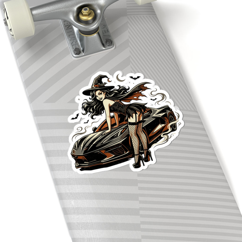 Witch Pin-Up Car Sticker — Halloween Kiss-Cut Vinyl Decal