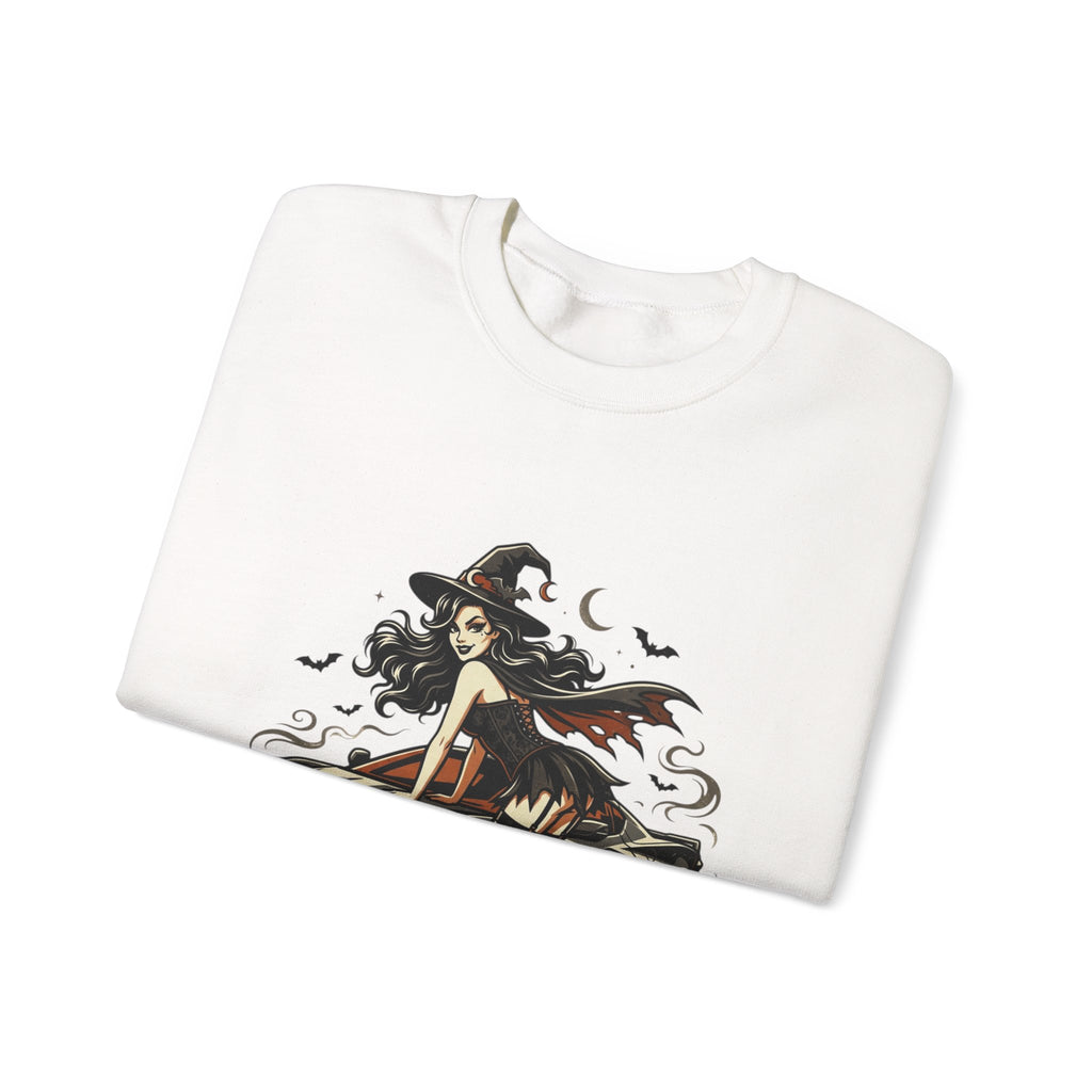 Witch Girl on Car Sweatshirt — Gothic Halloween Crewneck