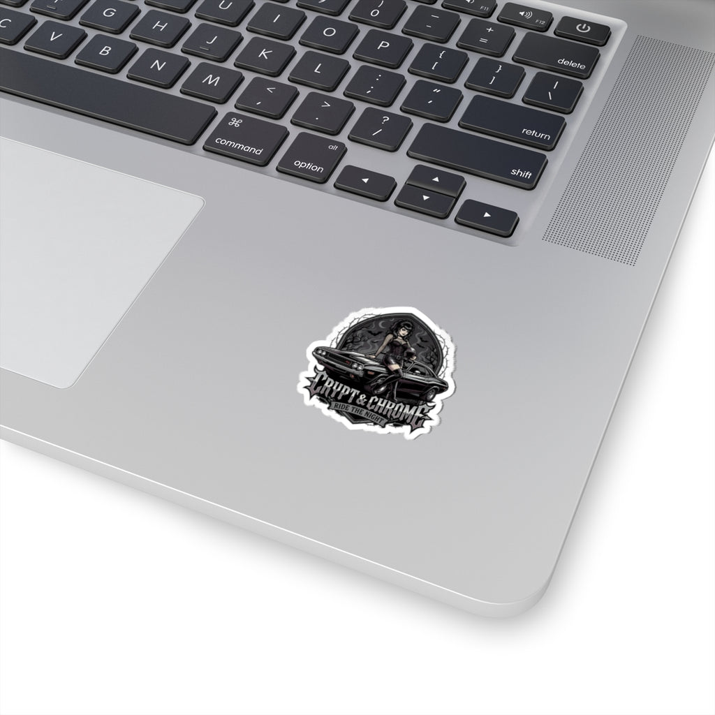 Crypt & Chrome 'Ride the Night' Kiss-Cut Sticker — Gothic Pinup Muscle Car Decal