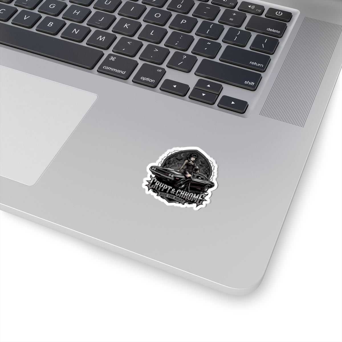 Crypt & Chrome 'Ride the Night' Kiss-Cut Sticker — Gothic Pinup Muscle Car Decal