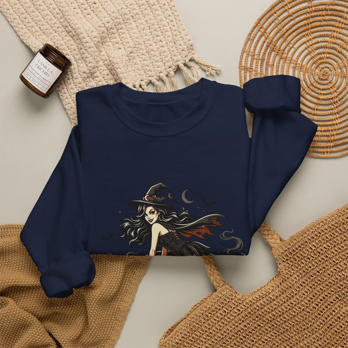 Witch Girl on Car Sweatshirt — Gothic Halloween Crewneck