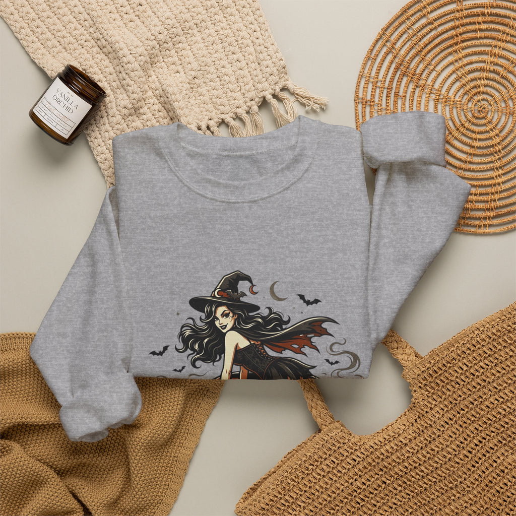 Witch Girl on Car Sweatshirt — Gothic Halloween Crewneck