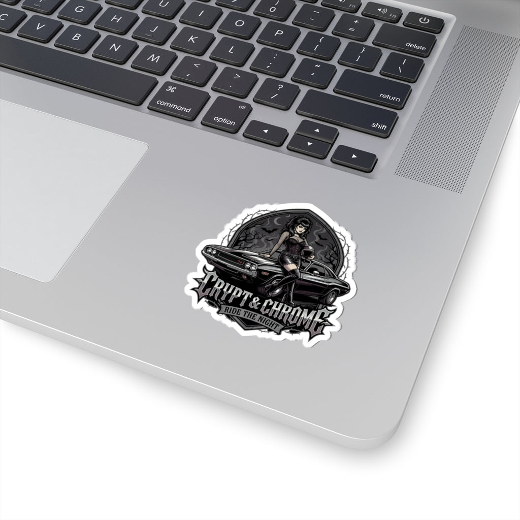Crypt & Chrome 'Ride the Night' Kiss-Cut Sticker — Gothic Pinup Muscle Car Decal