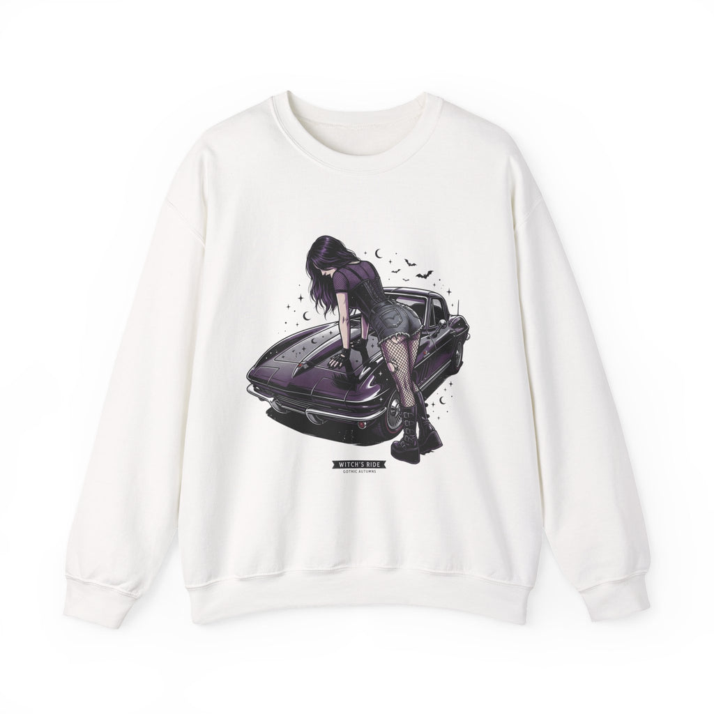 Crewneck Sweatshirt — Violet Retro Car Girl Graphic