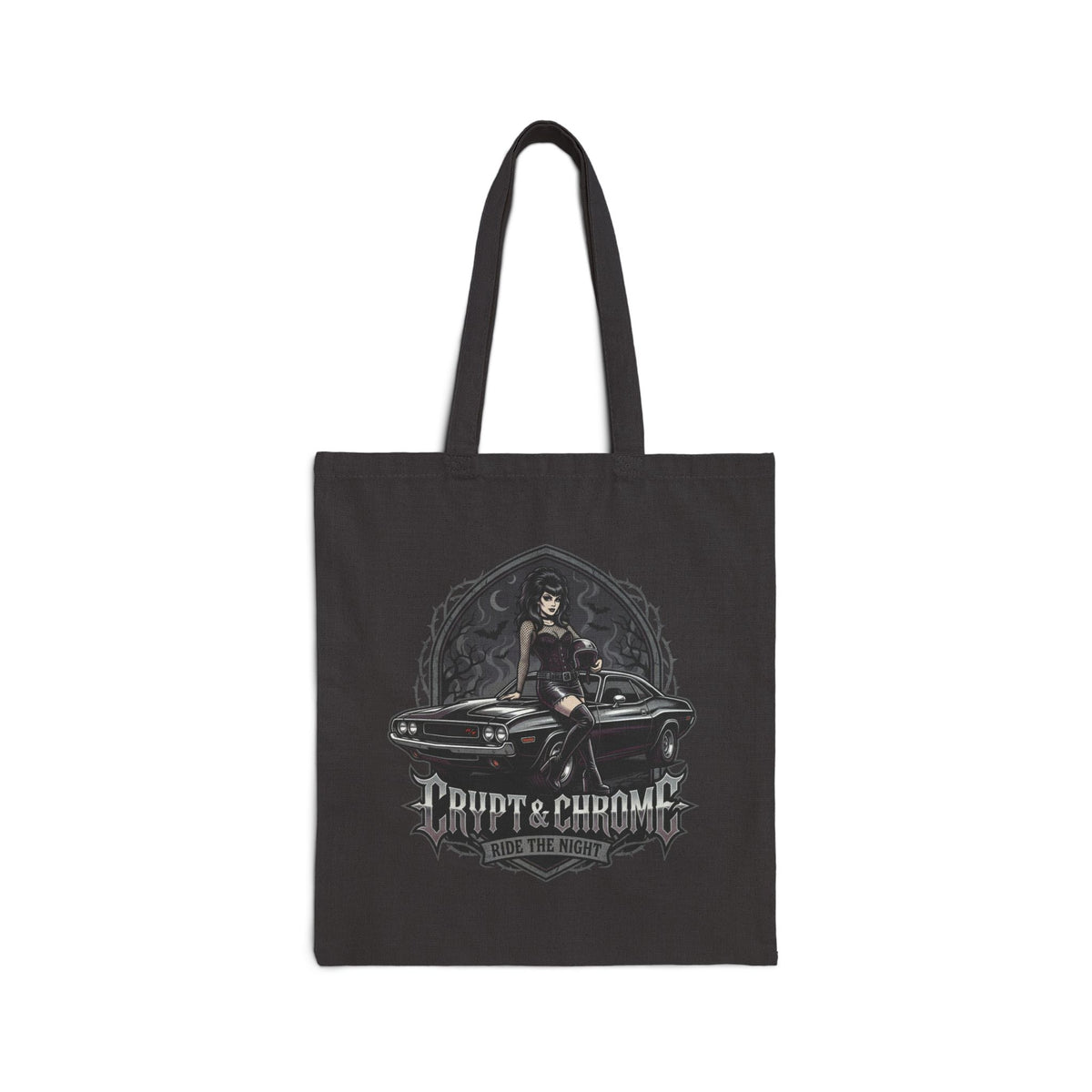Vintage Pinup Hotrod Tote Bag – 'Built & Chrome' Canvas Shopper