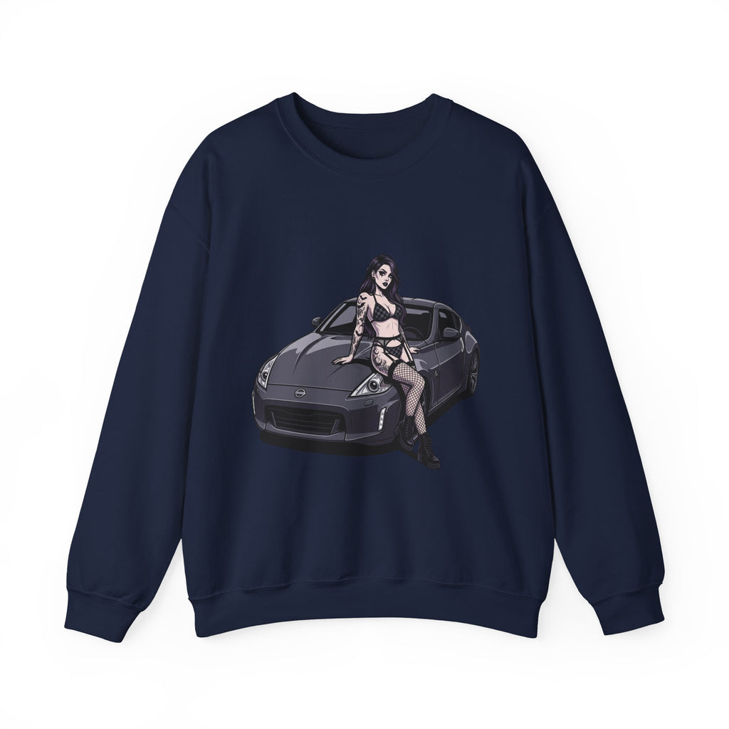 Crewneck Sweatshirt — Pinup Girl on Sports Car Graphic