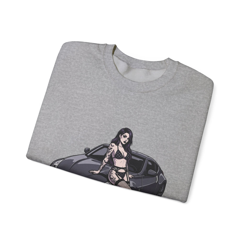 Crewneck Sweatshirt — Pinup Girl on Sports Car Graphic