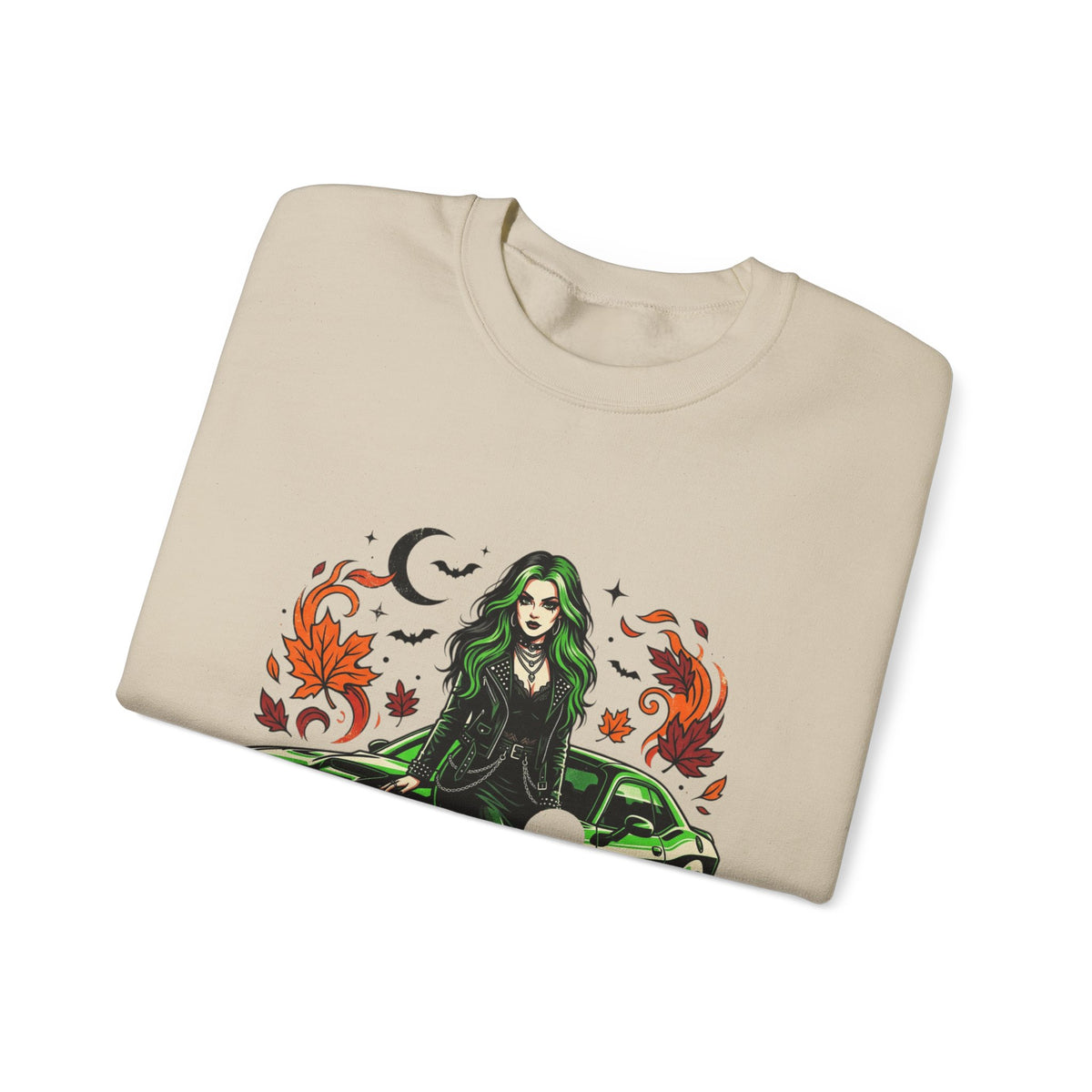 Witch Girl & Muscle Car Sweatshirt – Halloween Goth Crewneck