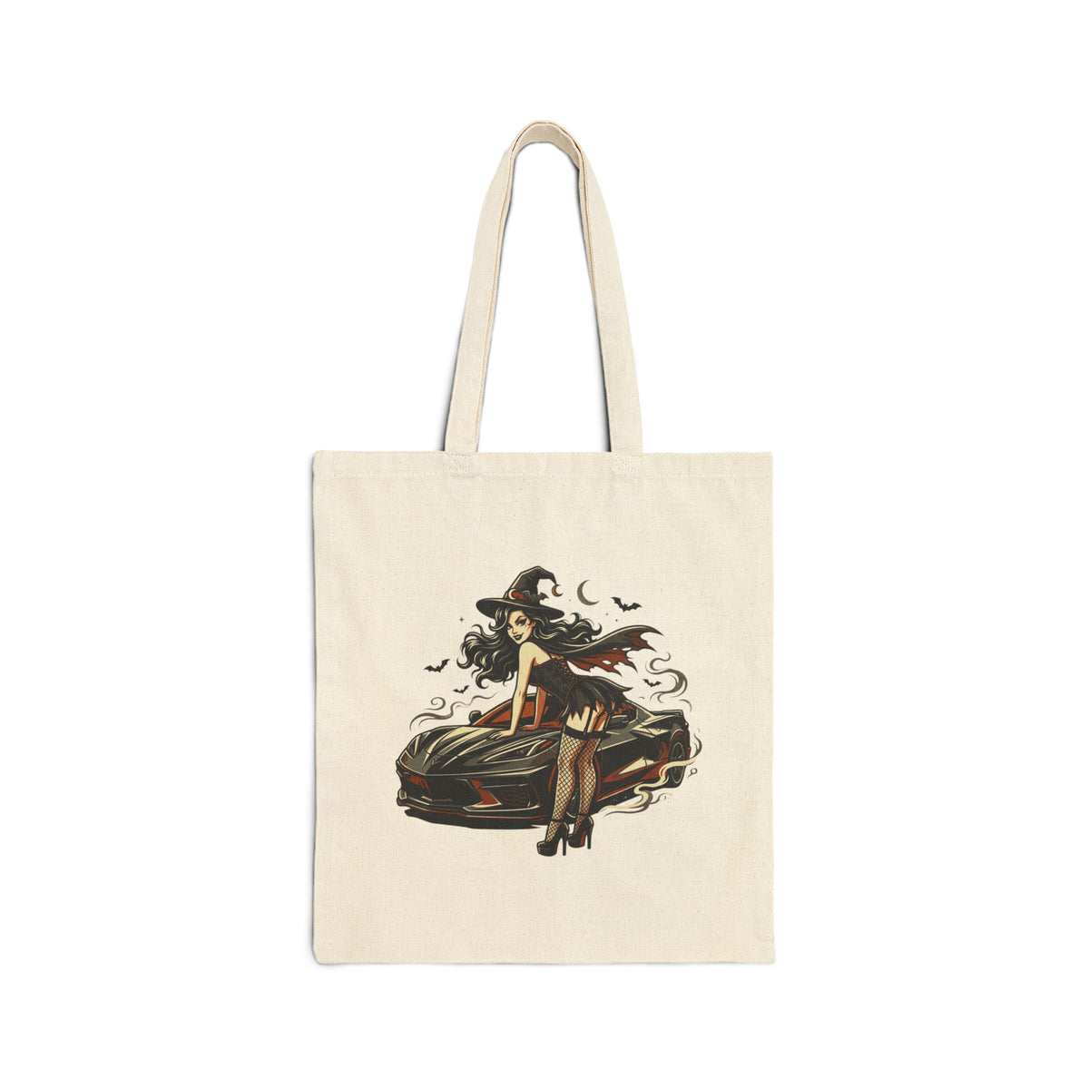 Vintage Witch Illustration Cotton Canvas Tote Bag