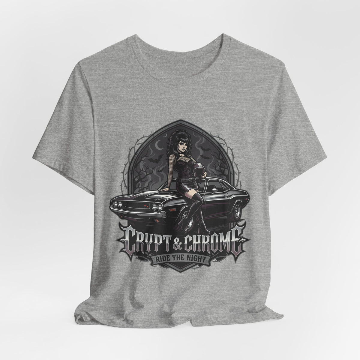 Crypt & Chrome — 'Ride the Night' Goth Pin-Up Muscle Car Graphic Tee