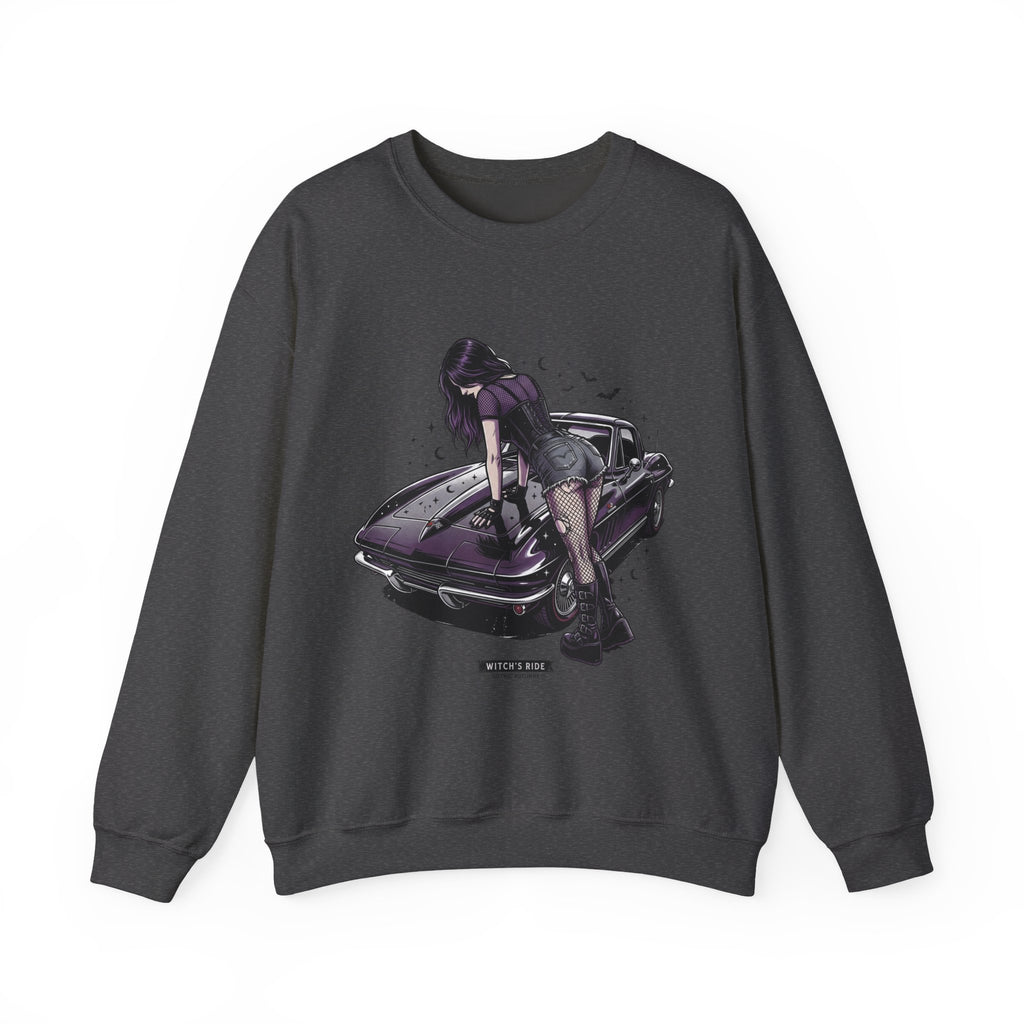 Crewneck Sweatshirt — Violet Retro Car Girl Graphic
