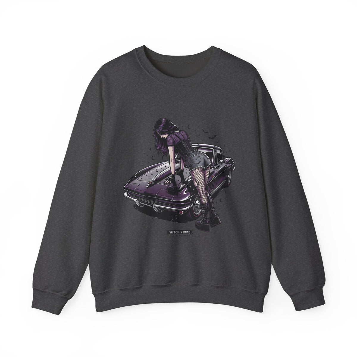 Crewneck Sweatshirt — Violet Retro Car Girl Graphic