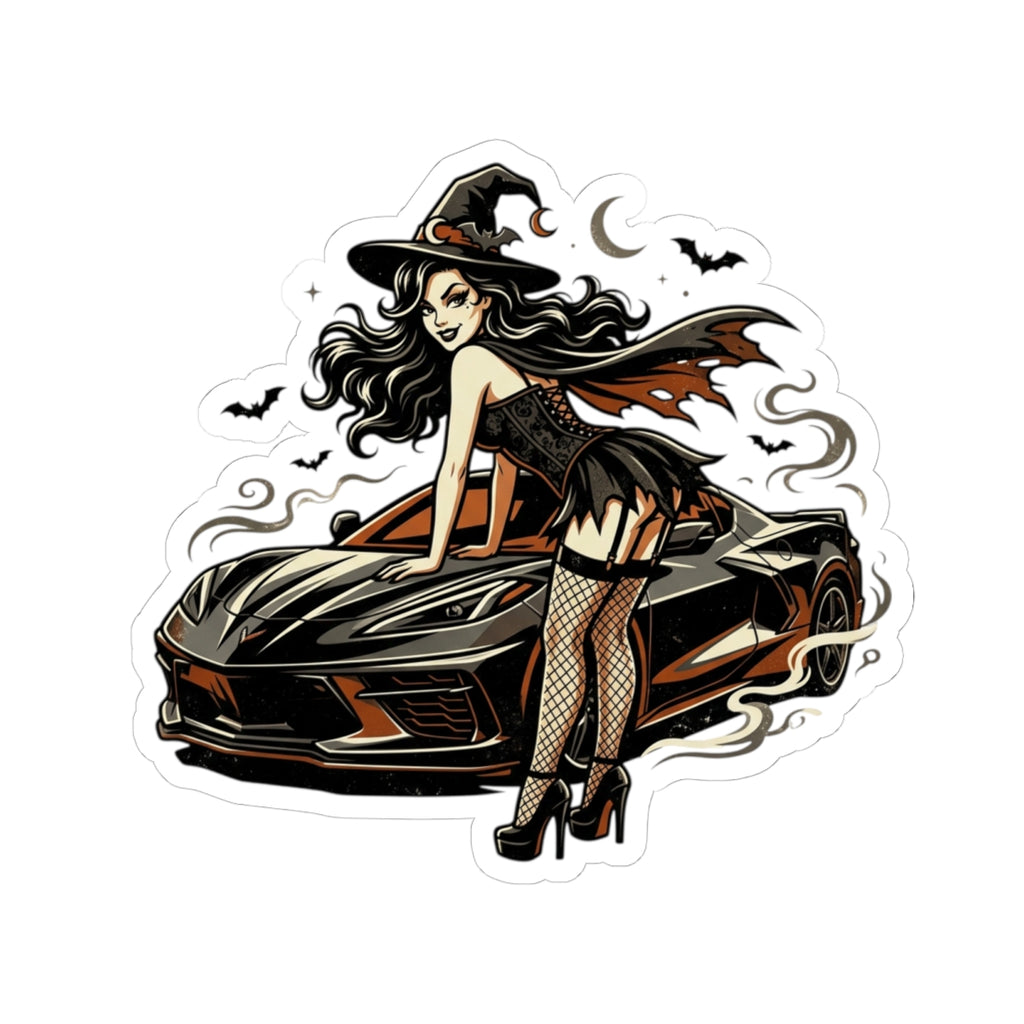 Witch Pin-Up Car Sticker — Halloween Kiss-Cut Vinyl Decal