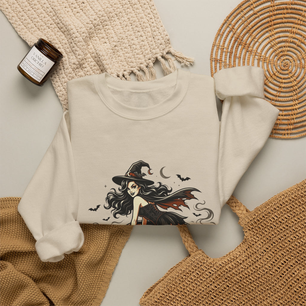 Witch Girl on Car Sweatshirt — Gothic Halloween Crewneck