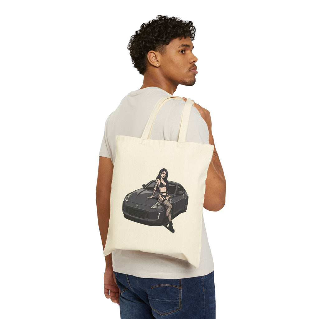Canvas Tote Bag – Retro Pinup Girl on Sports Car Graphic Tote
