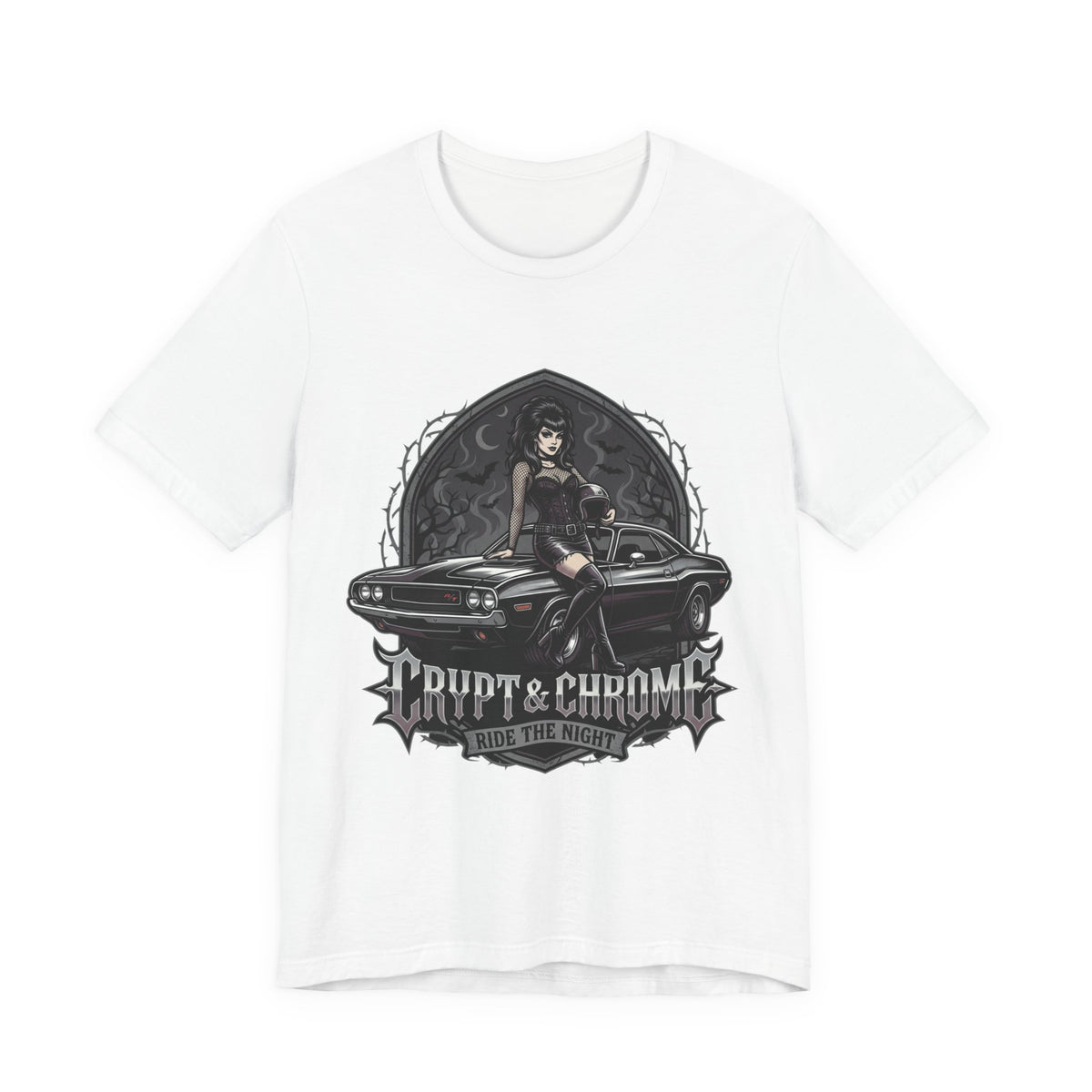 Trip It & Ghouls “Made the Night” Graphic Tee — Retro Goth Pinup Car Design