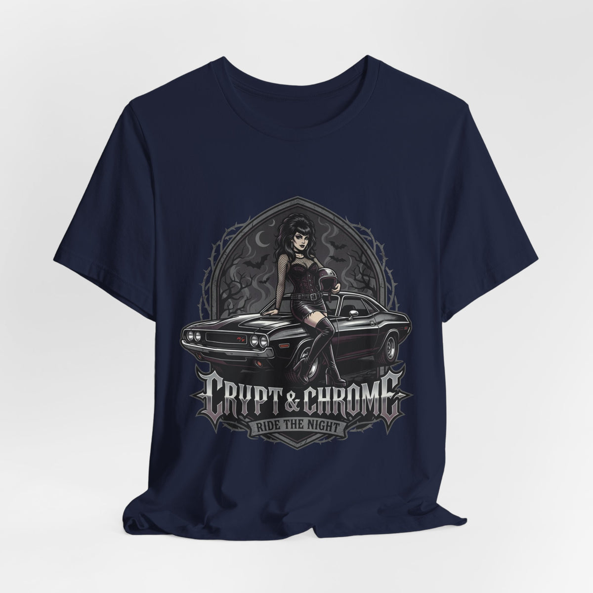 Crypt & Chrome — 'Ride the Night' Goth Pin-Up Muscle Car Graphic Tee