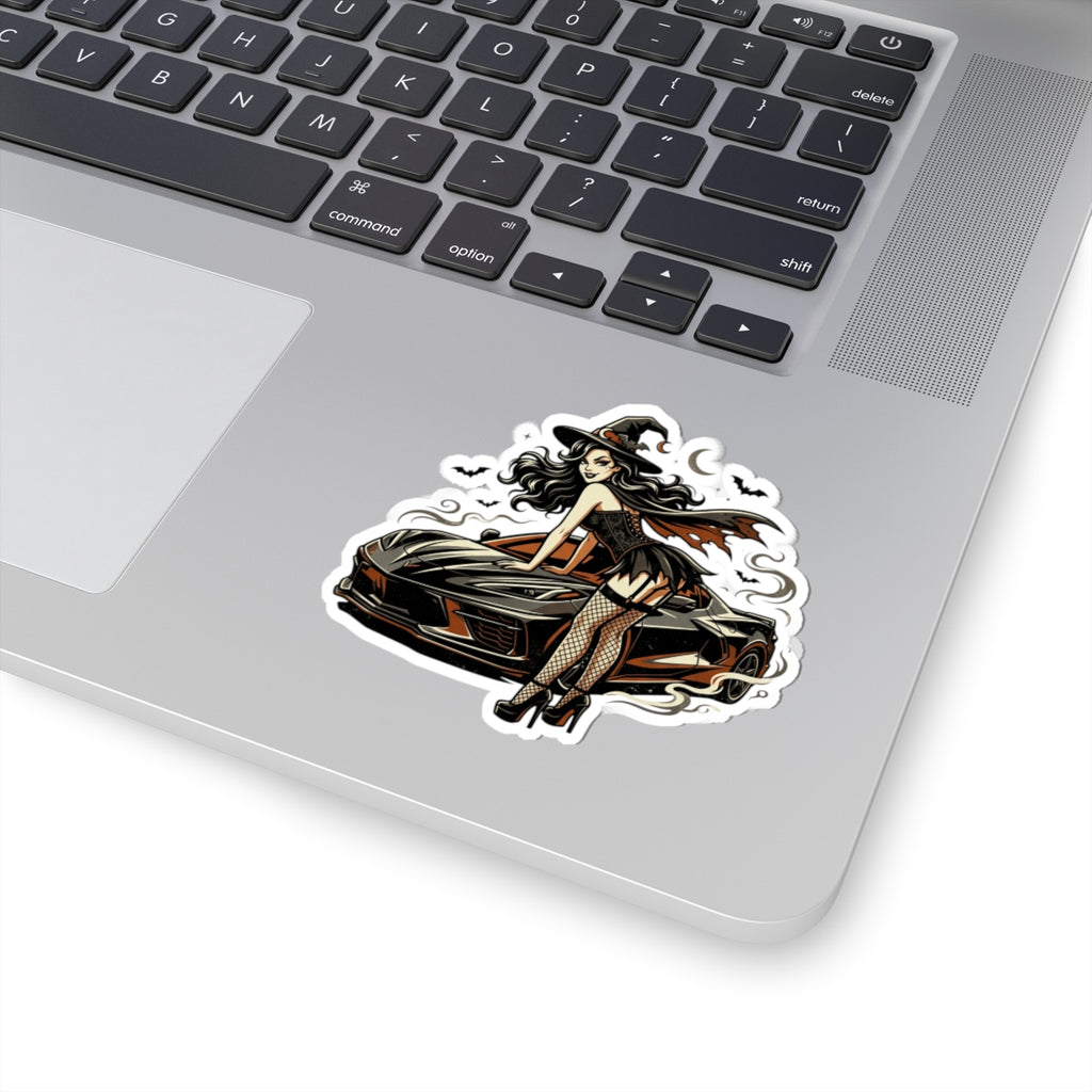 Witch Pin-Up Car Sticker — Halloween Kiss-Cut Vinyl Decal
