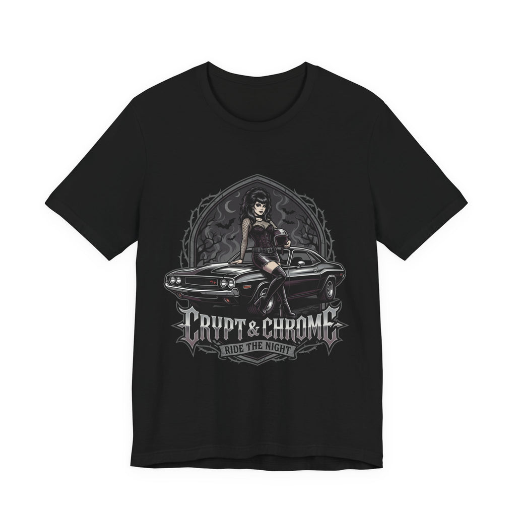 Crypt & Chrome — 'Ride the Night' Goth Pin-Up Muscle Car Graphic Tee