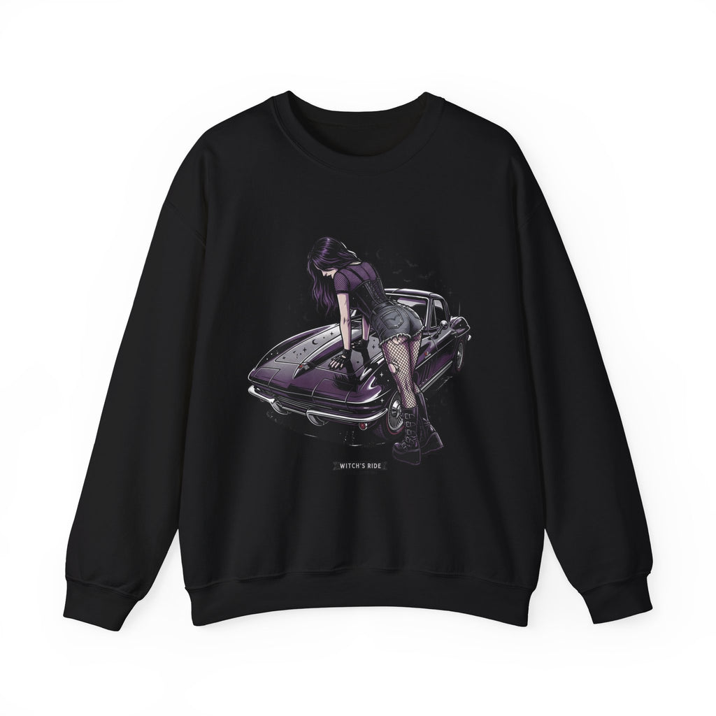 Crewneck Sweatshirt — Violet Retro Car Girl Graphic