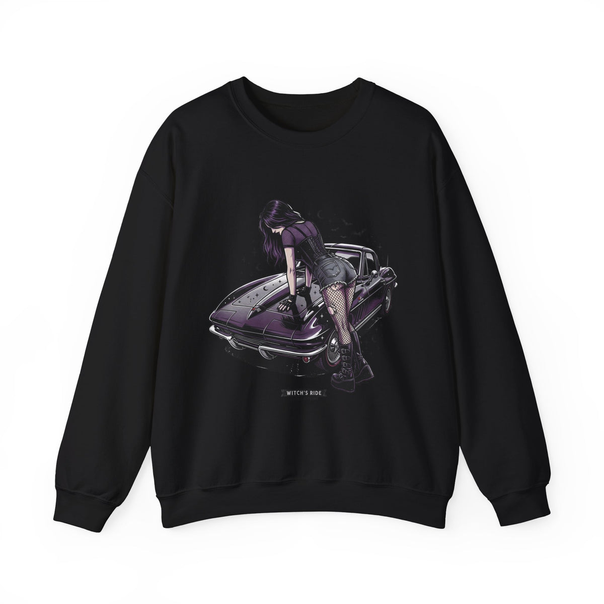 Crewneck Sweatshirt — Violet Retro Car Girl Graphic