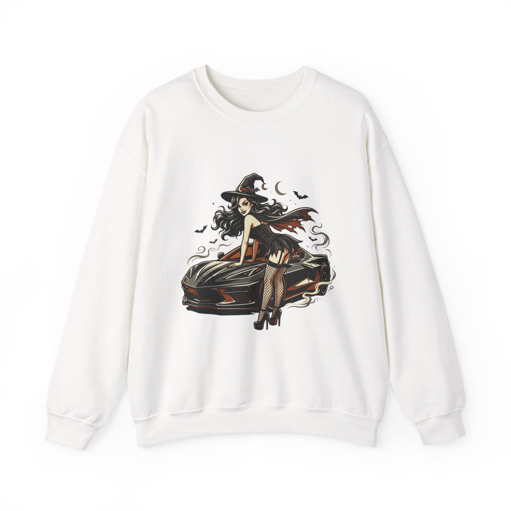 Witch Pin-Up Graphic Sweatshirt — Gothic Halloween Car Art