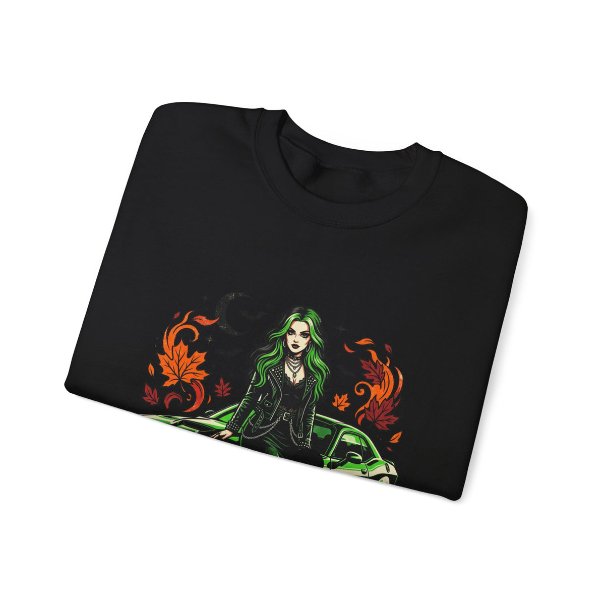 Witch Girl & Muscle Car Sweatshirt – Halloween Goth Crewneck