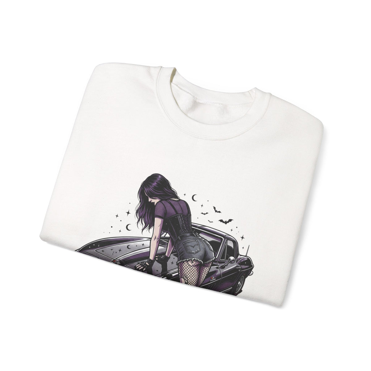 Crewneck Sweatshirt — Violet Retro Car Girl Graphic