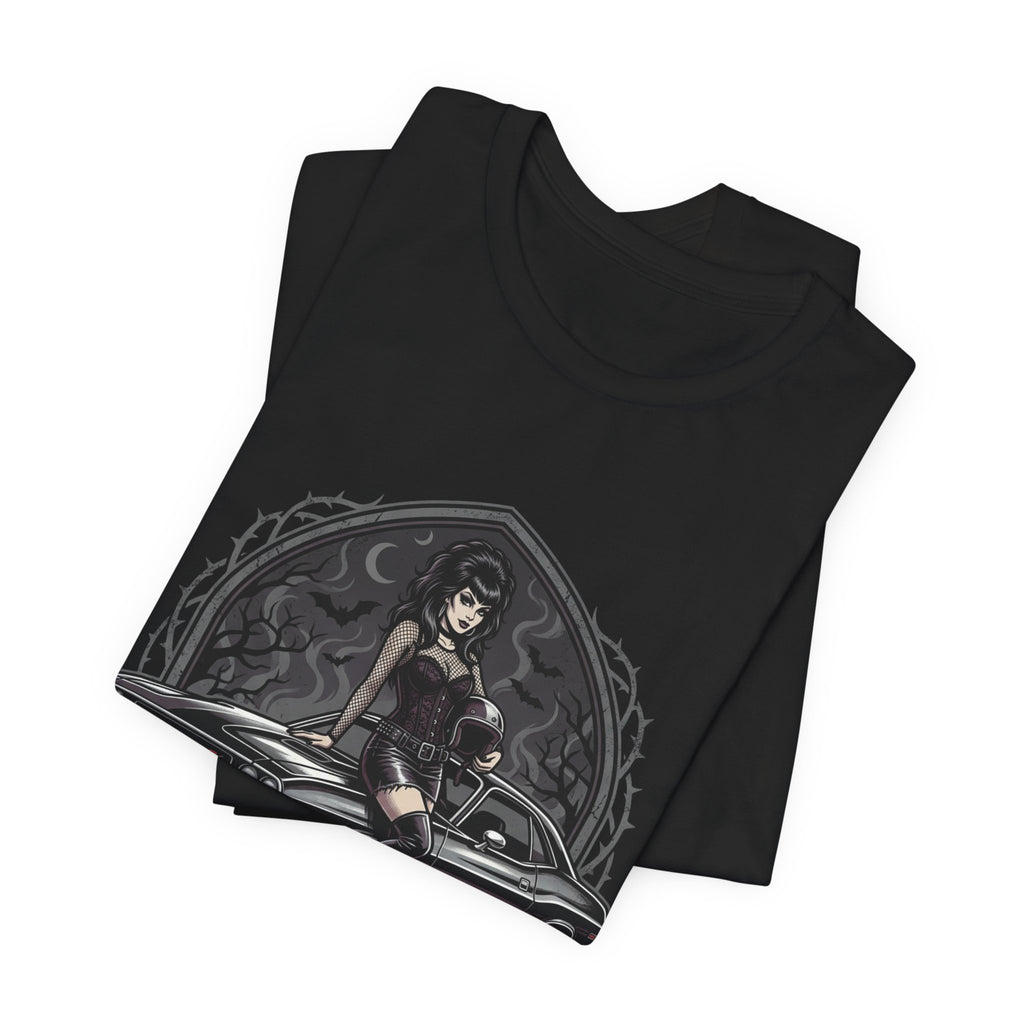Crypt & Chrome — 'Ride the Night' Goth Pin-Up Muscle Car Graphic Tee