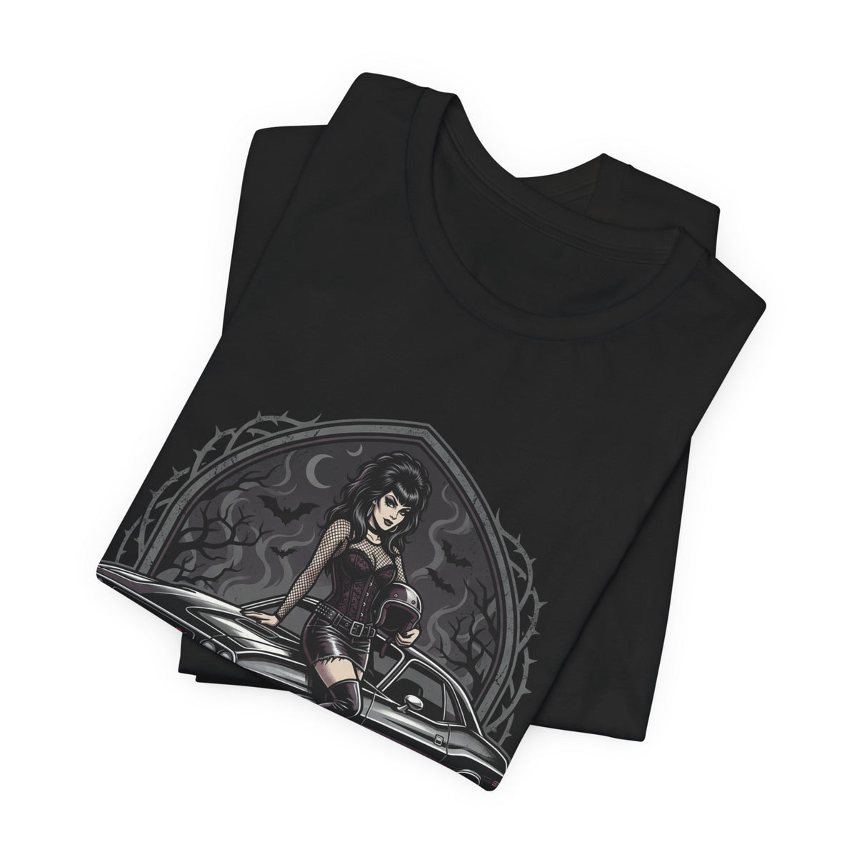 Crypt & Chrome — 'Ride the Night' Goth Pin-Up Muscle Car Graphic Tee