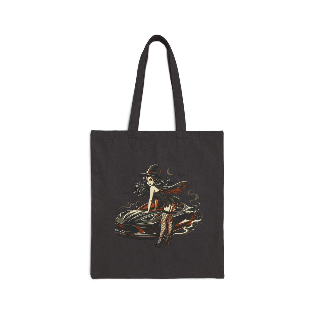 Vintage Witch Illustration Cotton Canvas Tote Bag