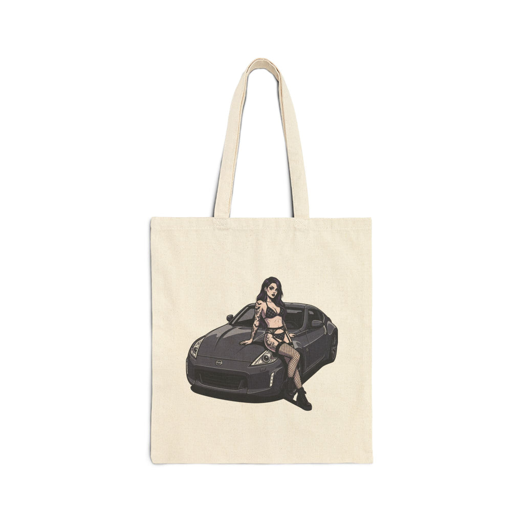 Canvas Tote Bag – Retro Pinup Girl on Sports Car Graphic Tote