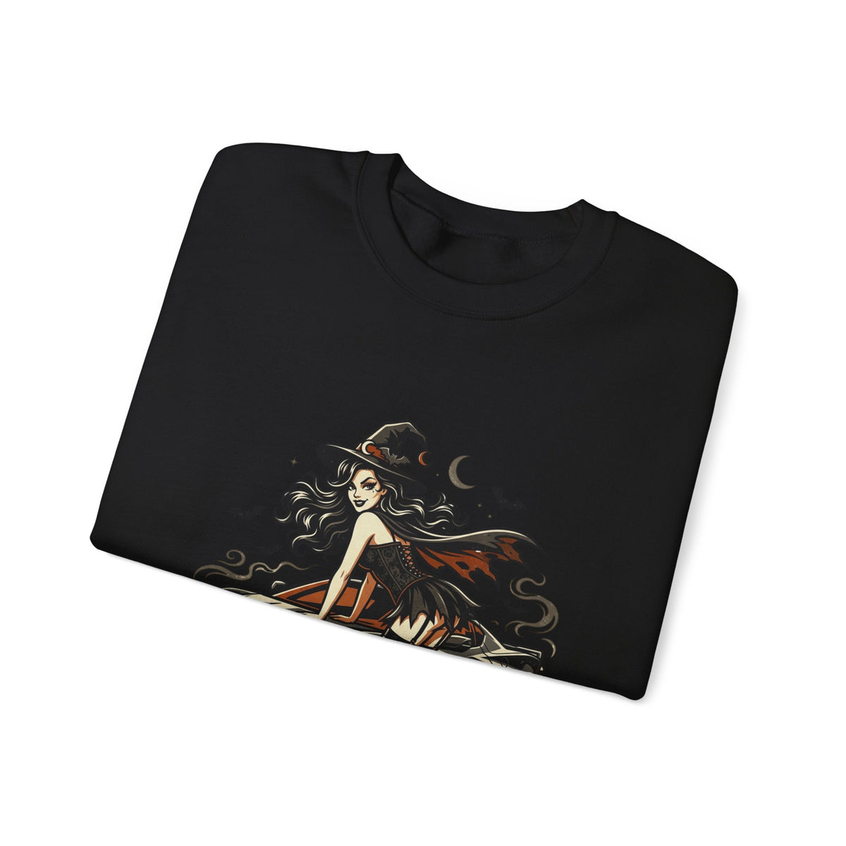 Witch Girl on Car Sweatshirt — Gothic Halloween Crewneck