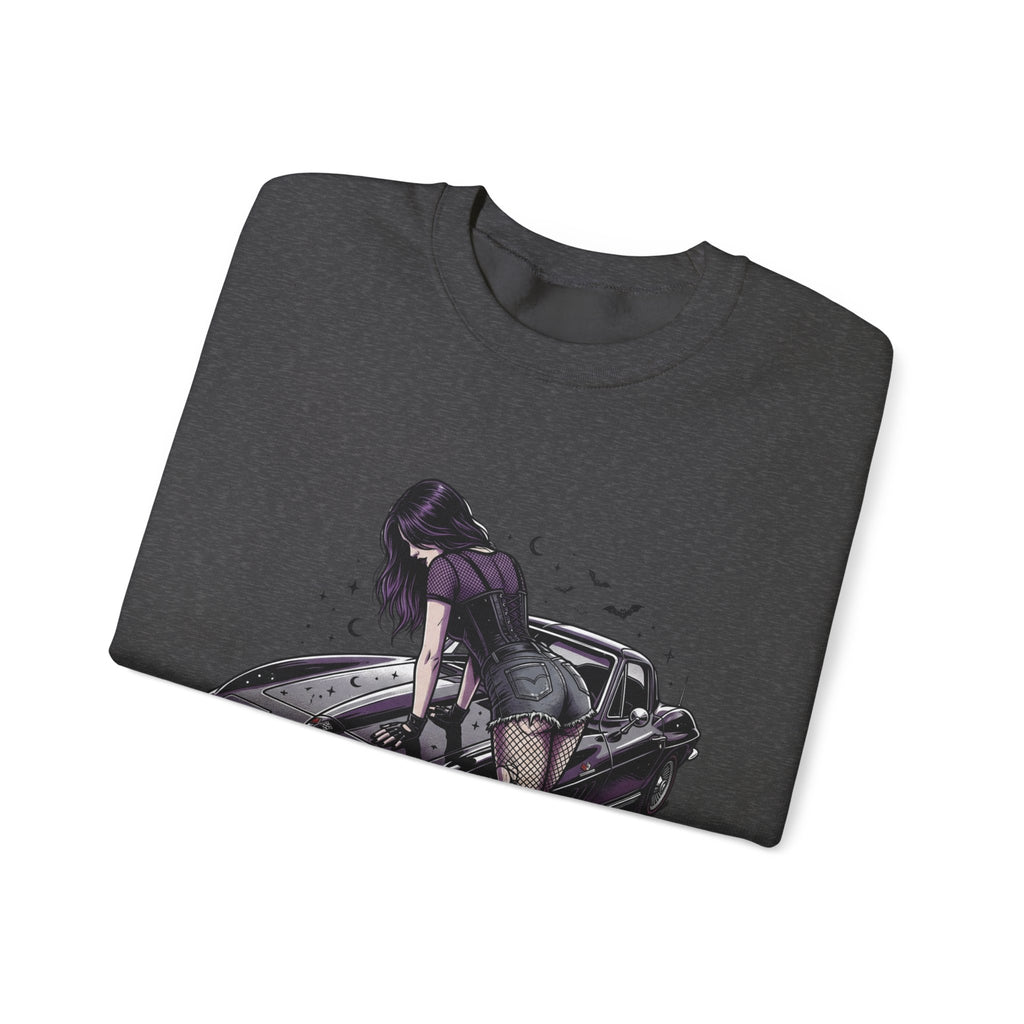 Crewneck Sweatshirt — Violet Retro Car Girl Graphic