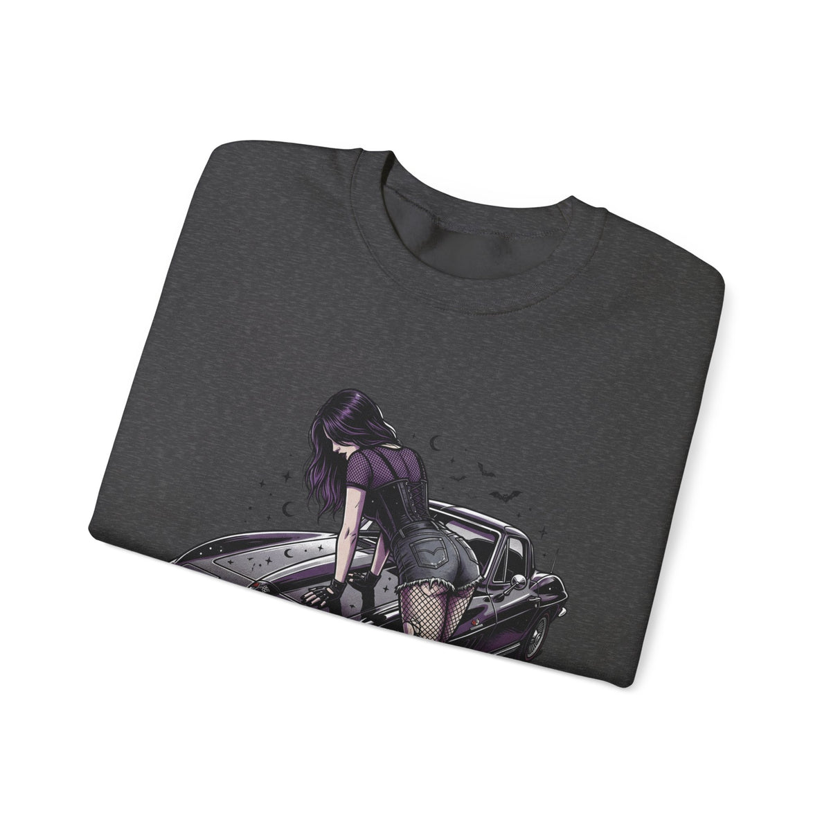 Crewneck Sweatshirt — Violet Retro Car Girl Graphic