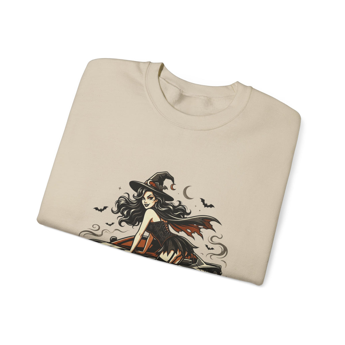 Witch Girl on Car Sweatshirt — Gothic Halloween Crewneck