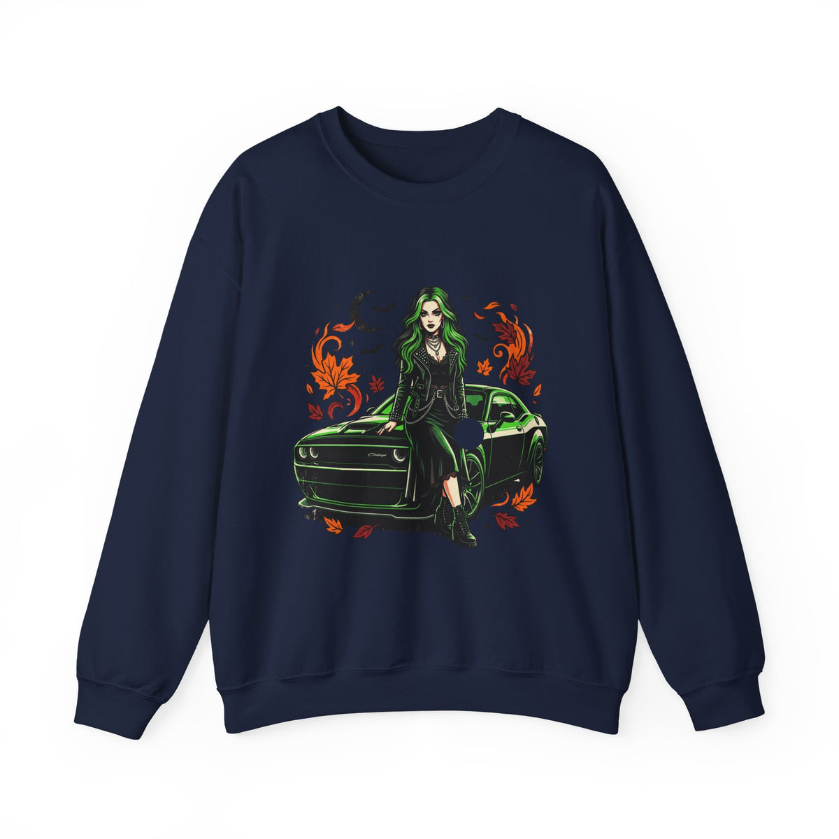 Witch Girl & Muscle Car Sweatshirt – Halloween Goth Crewneck