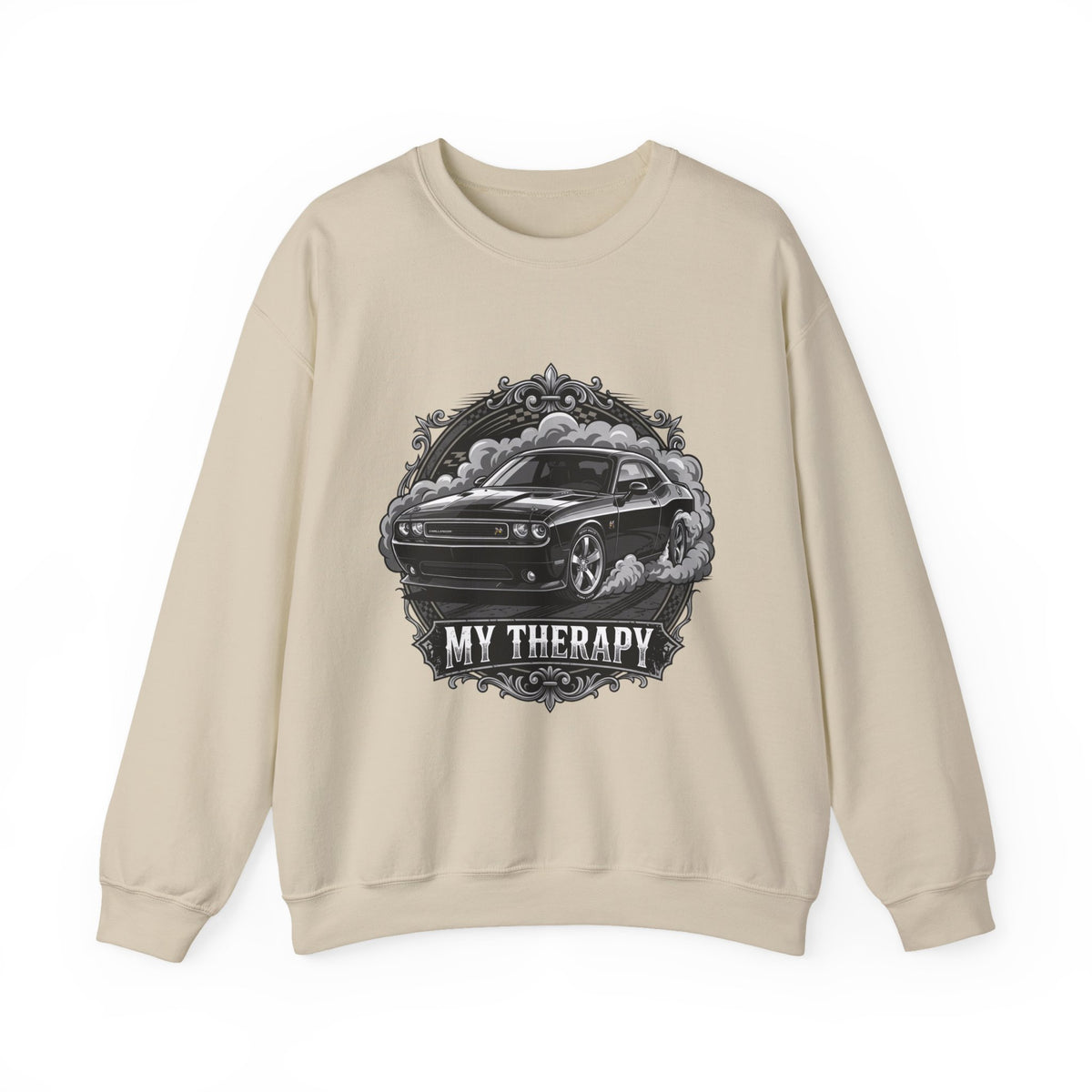 Car Therapy Crewneck Sweatshirt — "My Therapy" Muscle Car Graphic