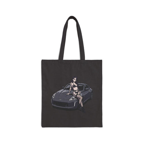 Canvas Tote Bag – Retro Pinup Girl on Sports Car Graphic Tote